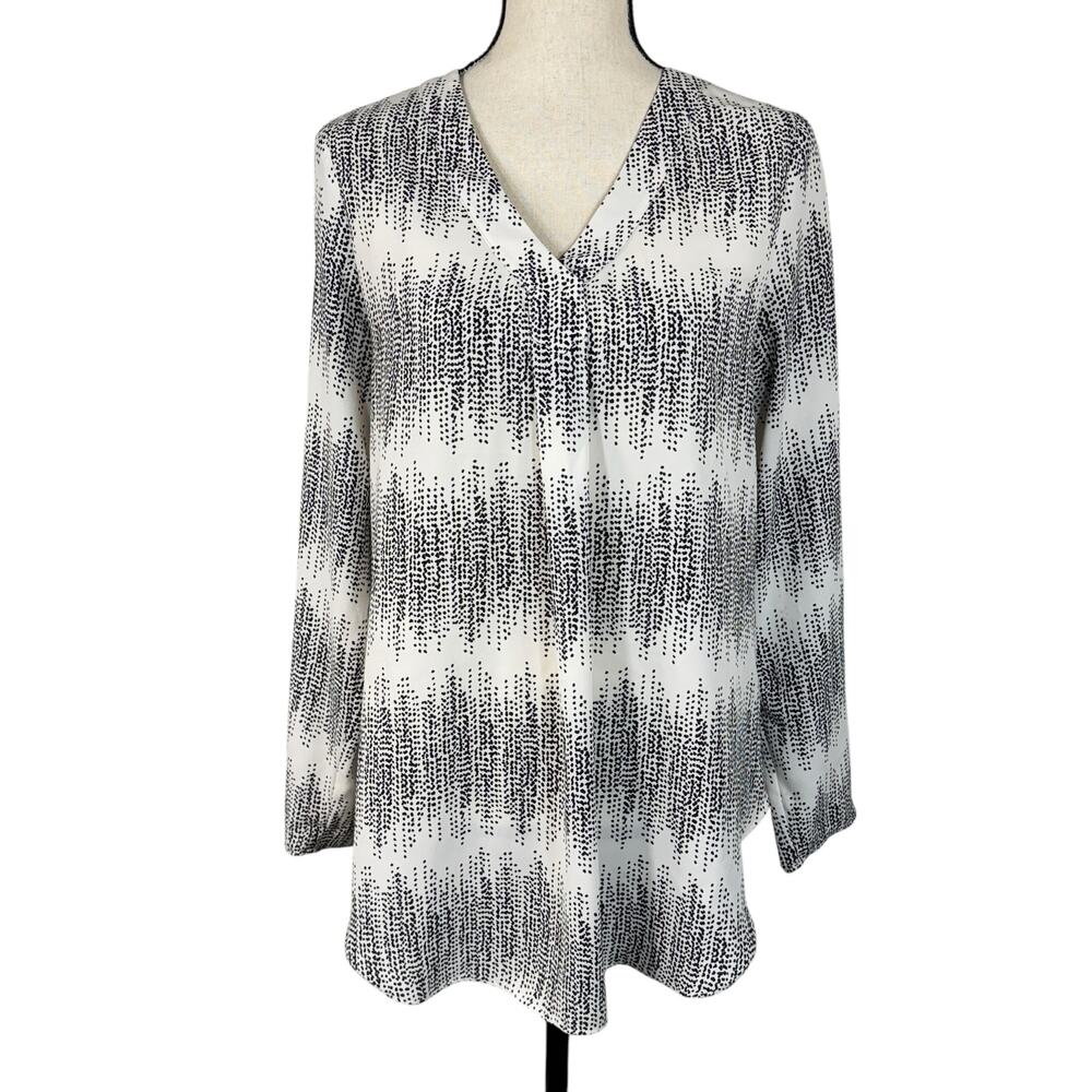 APT 9 Medium Tunic Top Abstract Long Roll-Tab Sleeves V-Neck Lightweight Hi-Low